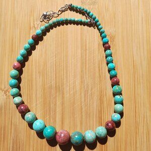Jay King DTR mine finds Turquoise and Thulite stone necklace 925 Sterling Silver